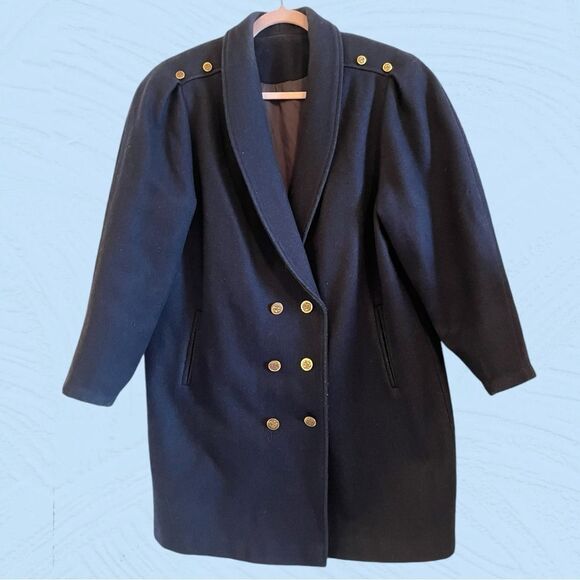 Vintage 80s Antels wool coat gold buttons oversized - Picture 1 of 11